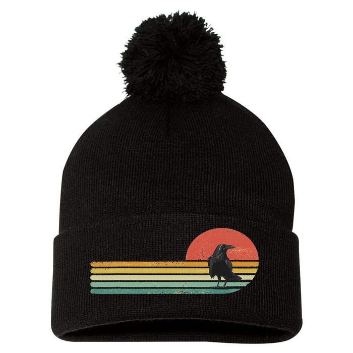 Raven Crow Retro Style Animal Bird Lover Bird Watcher Pom Pom 12in Knit Beanie