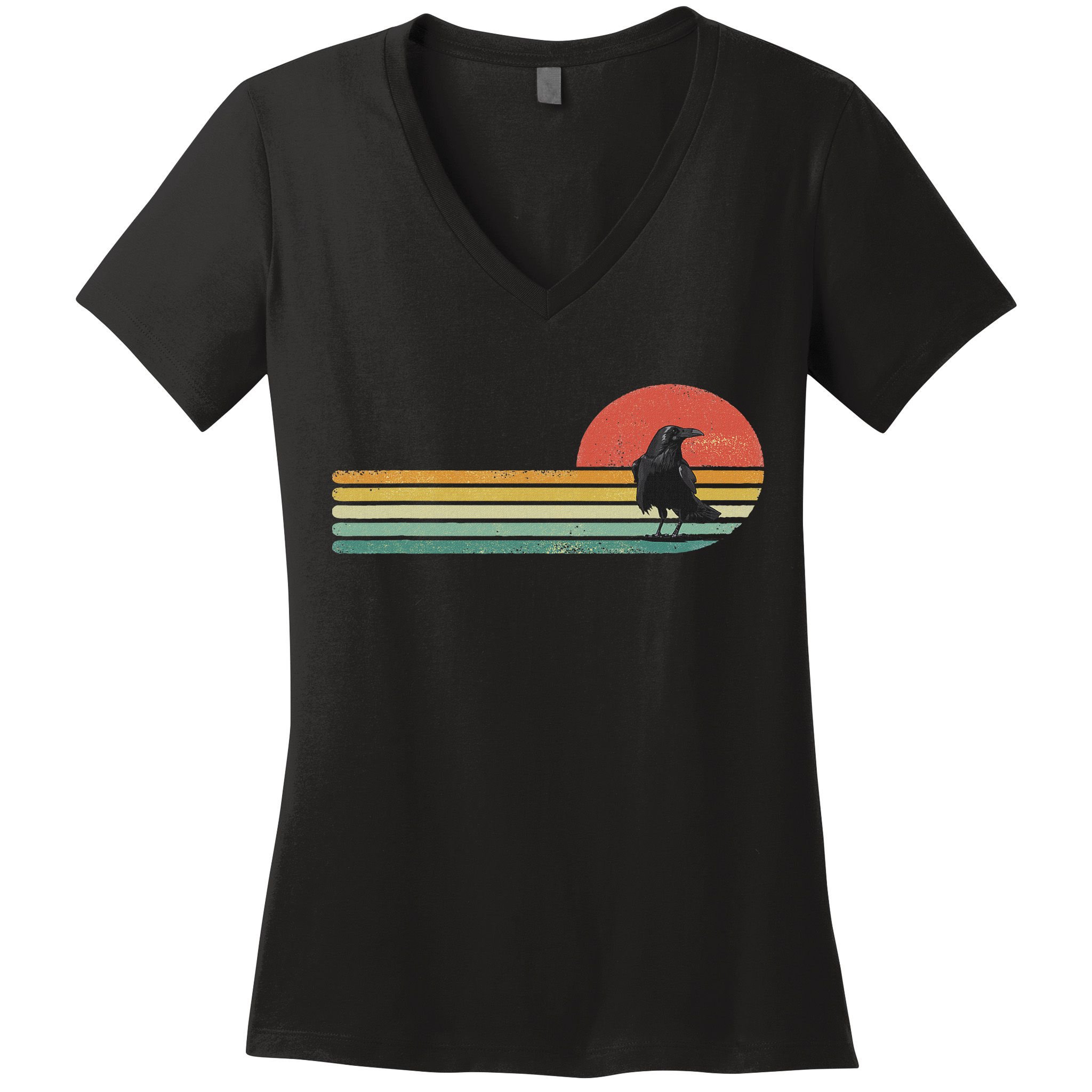 Raven Crow Retro Style Animal Bird Lover Bird Watcher Women's V-Neck T-Shirt