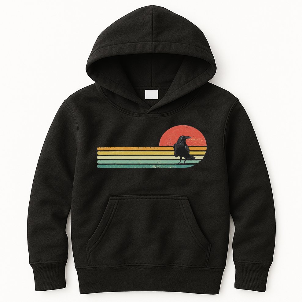 Raven Crow Retro Style Animal Bird Lover Bird Watcher Kids Hoodie