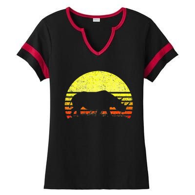 Rhino Cool Rhinoceros African Animals Retro Sunset Vintage Ladies Halftime Notch Neck Tee