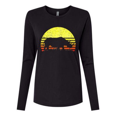 Rhino Cool Rhinoceros African Animals Retro Sunset Vintage Womens Cotton Relaxed Long Sleeve T-Shirt