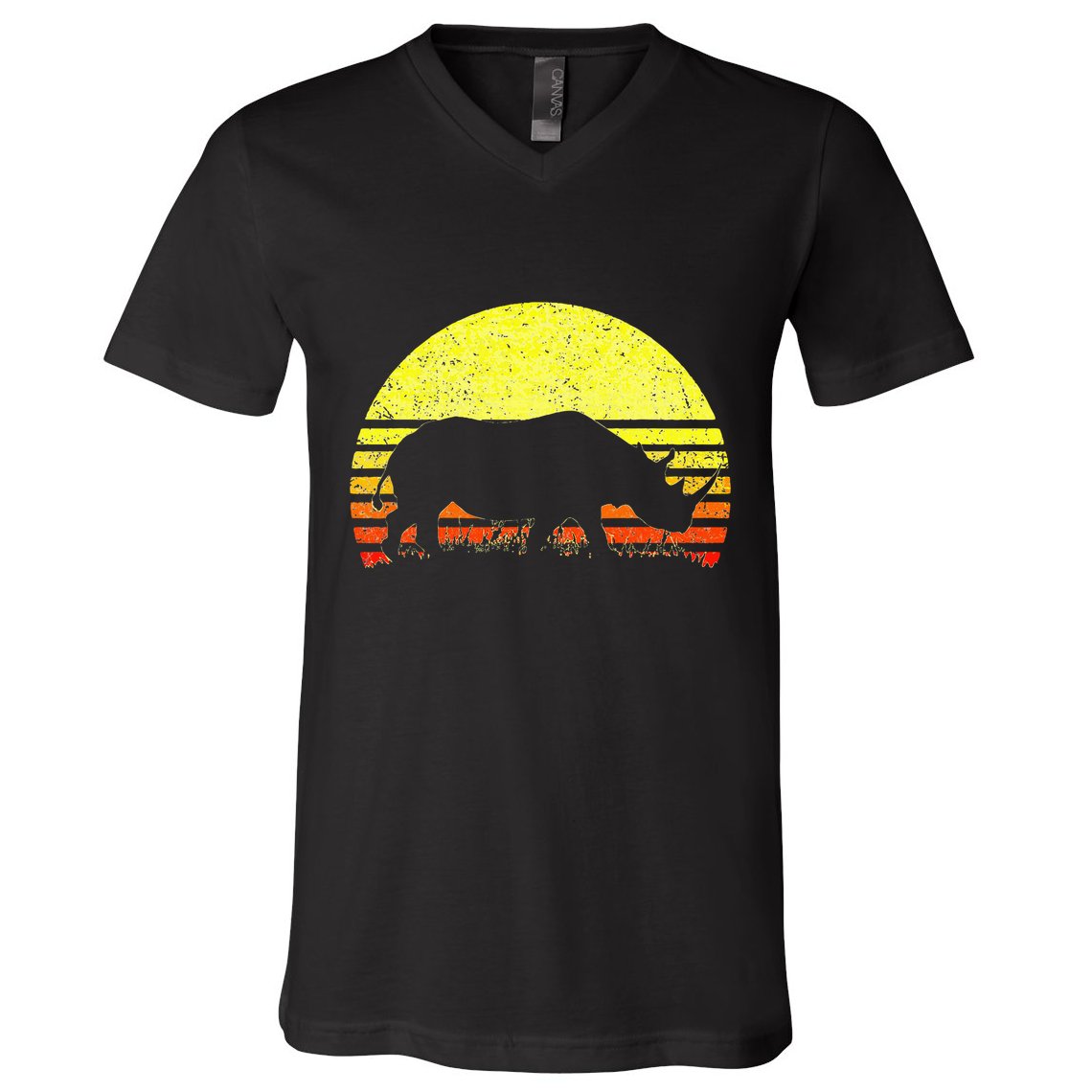 Rhino Cool Rhinoceros African Animals Retro Sunset Vintage V-Neck T-Shirt