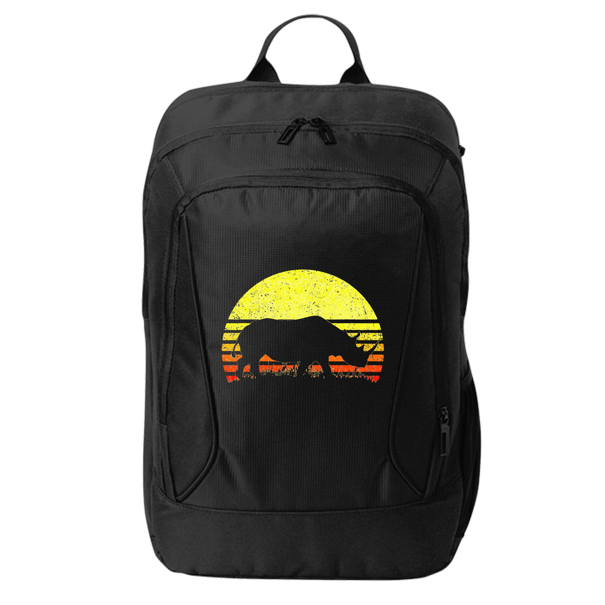 Rhino Cool Rhinoceros African Animals Retro Sunset Vintage City Backpack