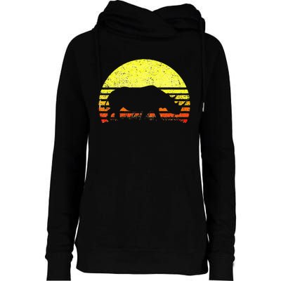 Rhino Cool Rhinoceros African Animals Retro Sunset Vintage Womens Funnel Neck Pullover Hood