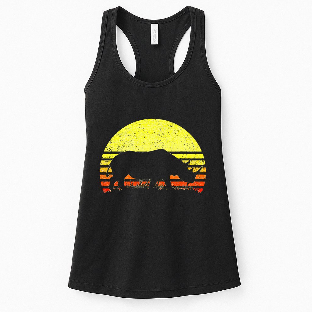 Rhino Cool Rhinoceros African Animals Retro Sunset Vintage Womens Tank Top