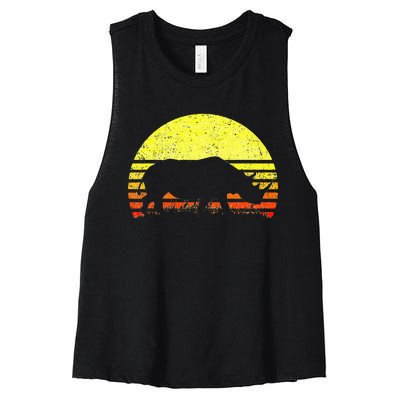 Rhino Cool Rhinoceros African Animals Retro Sunset Vintage Women's Racerback Cropped Tank