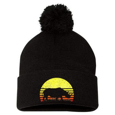 Rhino Cool Rhinoceros African Animals Retro Sunset Vintage Pom Pom 12in Knit Beanie