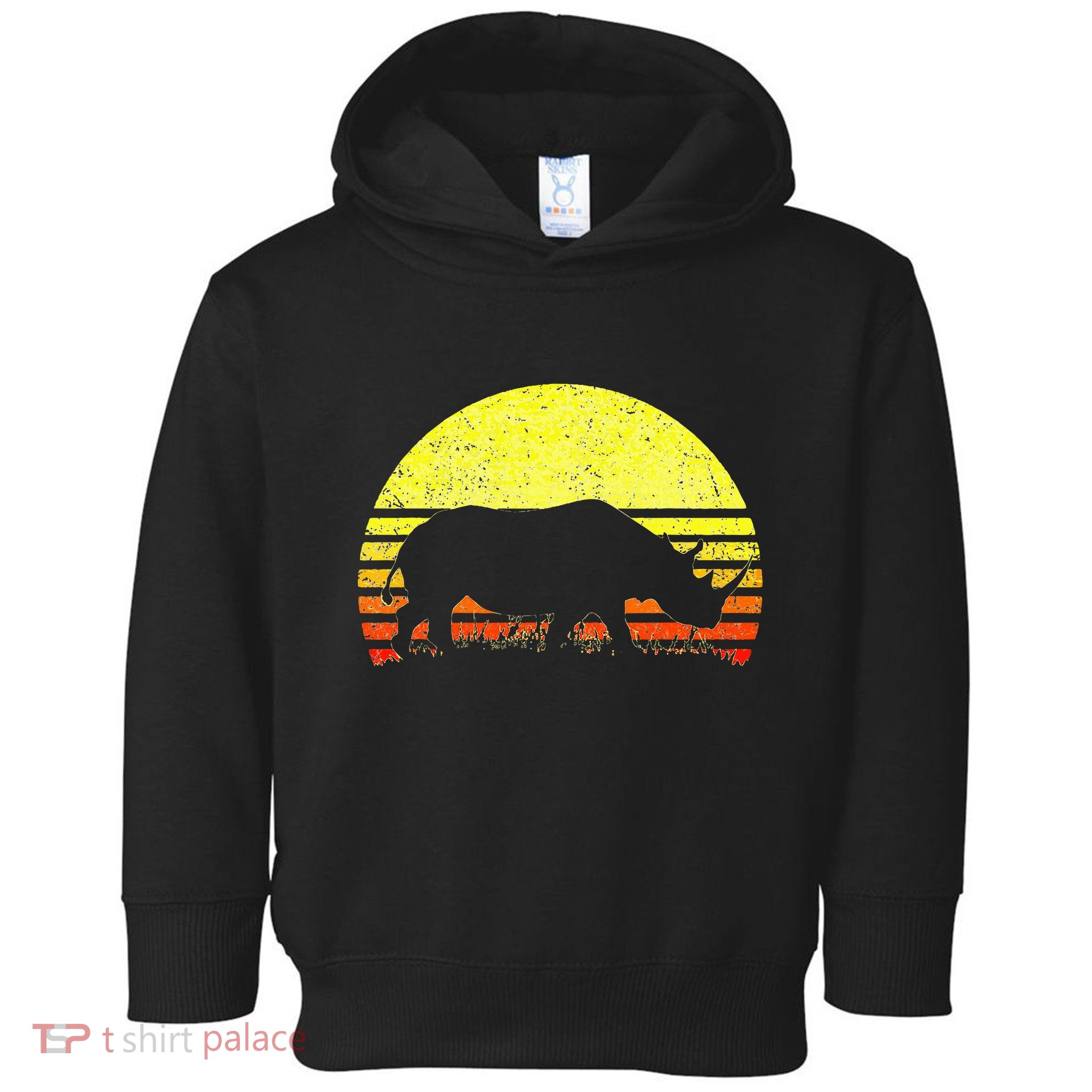 Rhino Cool Rhinoceros African Animals Retro Sunset Vintage Toddler Hoodie