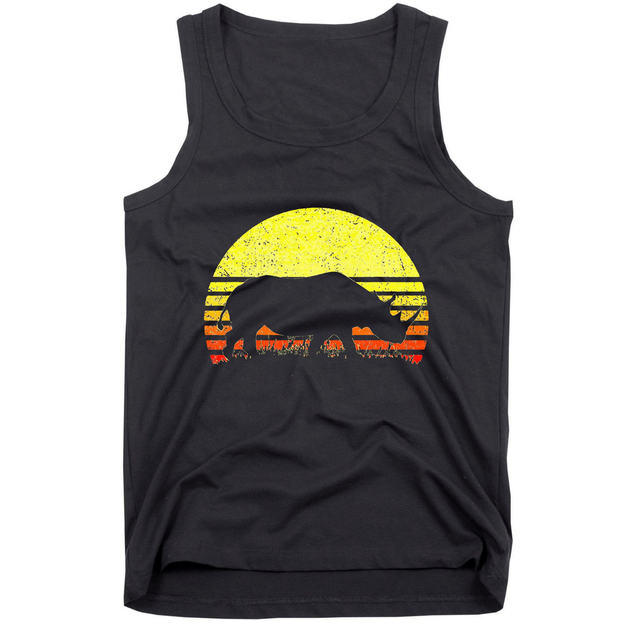 Rhino Cool Rhinoceros African Animals Retro Sunset Vintage Tank Top