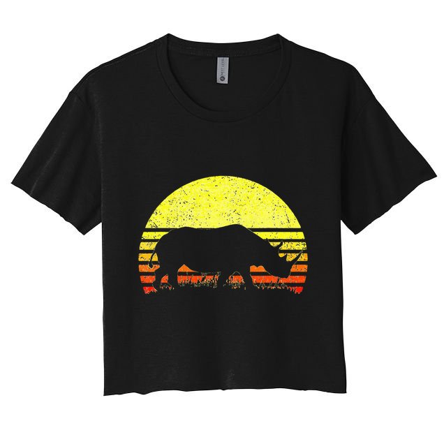 Rhino Cool Rhinoceros African Animals Retro Sunset Vintage Crop Top