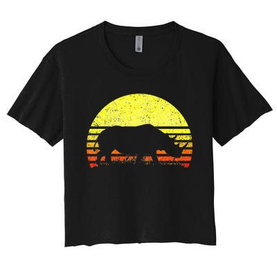 Rhino Cool Rhinoceros African Animals Retro Sunset Vintage Women's Crop Top Tee