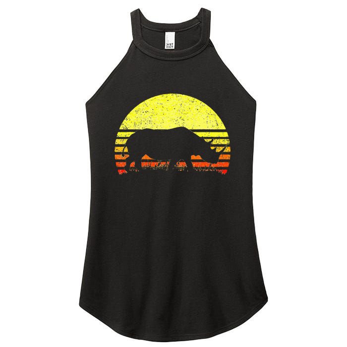 Rhino Cool Rhinoceros African Animals Retro Sunset Vintage Women's Perfect Tri Rocker Tank