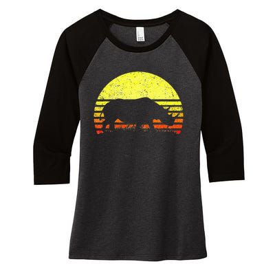 Rhino Cool Rhinoceros African Animals Retro Sunset Vintage Women's Tri-Blend 3/4-Sleeve Raglan Shirt