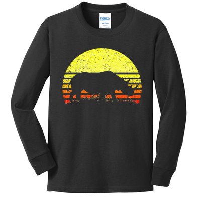 Rhino Cool Rhinoceros African Animals Retro Sunset Vintage Kids Long Sleeve Shirt