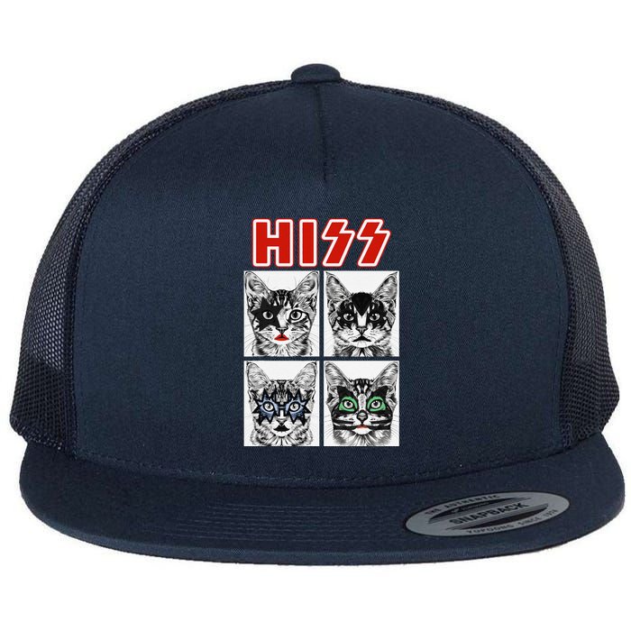 Retro Cat Rock Music Concert Band Funny Cat Flat Bill Trucker Hat