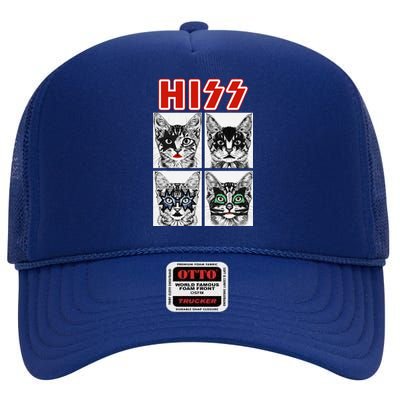 Retro Cat Rock Music Concert Band Funny Cat High Crown Mesh Back Trucker Hat