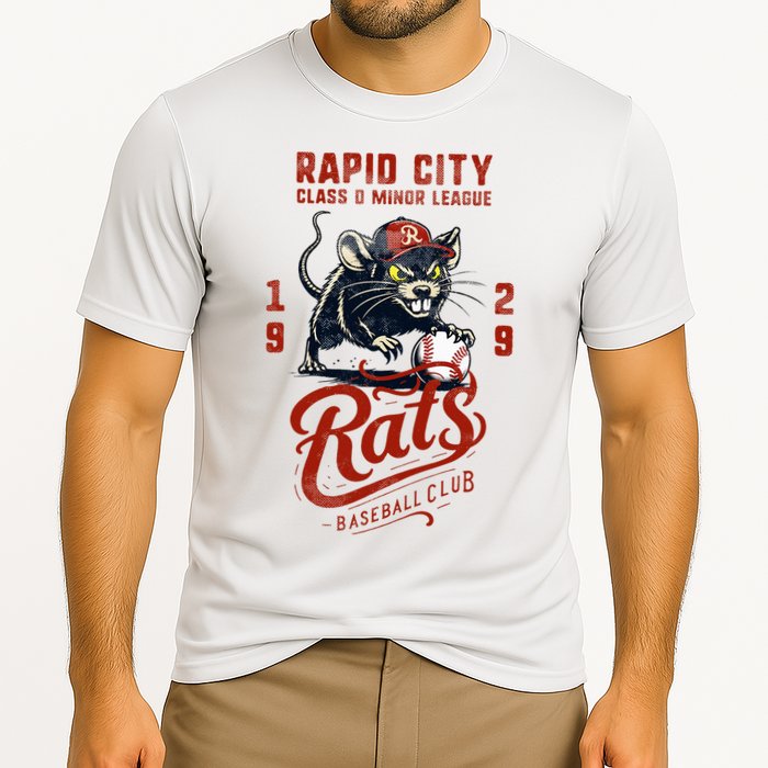 Rapid City Rats Retro Minor League Baseball Team Cooling Performance Crew T-Shirt