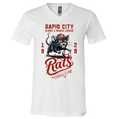 Rapid City Rats Retro Minor League Baseball Team V-Neck T-Shirt