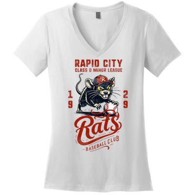Rapid City Rats Retro Minor League Baseball Team Women's V-Neck T-Shirt