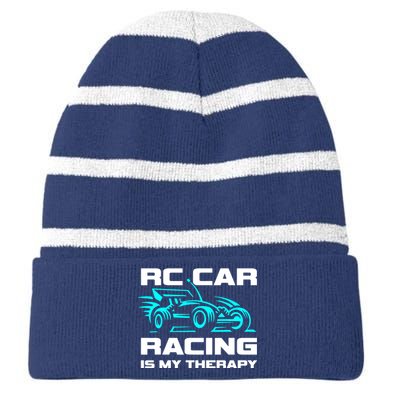 Rc Car Racing Is My Therapy Striped Beanie with Solid Band