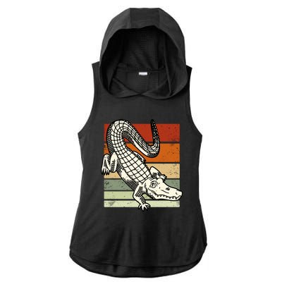 Retro Crocodile Ladies PosiCharge Tri-Blend Wicking Draft Hoodie Tank