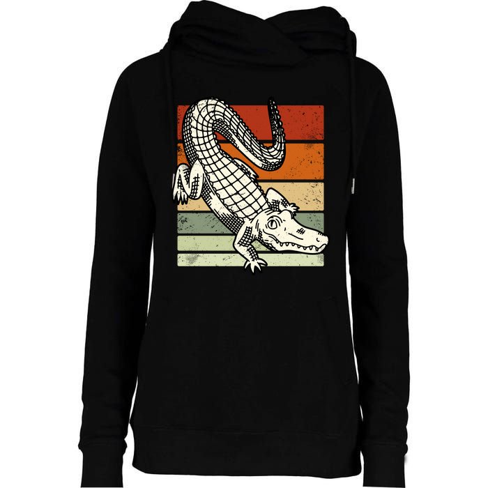 Retro Crocodile Womens Funnel Neck Pullover Hood