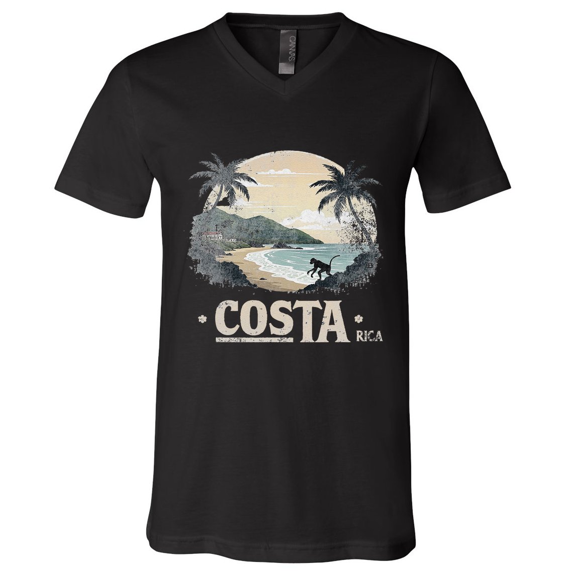 Retro Costa Rica Landscape Vintage Souvenir V-Neck T-Shirt