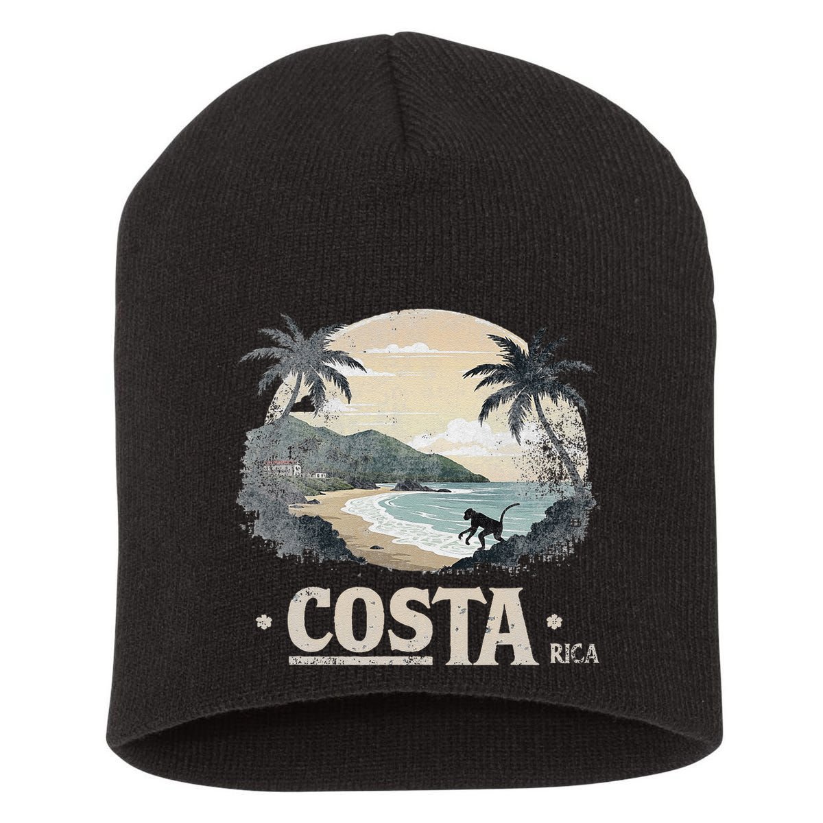 Retro Costa Rica Landscape Vintage Souvenir Short Acrylic Beanie