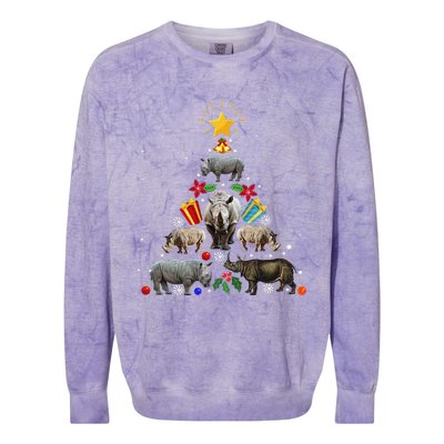 Rhino Christmas Rhinoceros Tree Colorblast Crewneck Sweatshirt