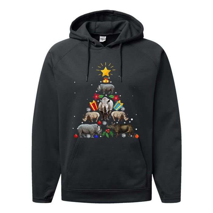 Rhino Christmas Rhinoceros Tree Performance Fleece Hoodie