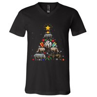 Rhino Christmas Rhinoceros Tree V-Neck T-Shirt