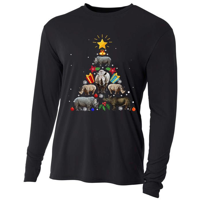 Rhino Christmas Rhinoceros Tree Cooling Performance Long Sleeve Crew