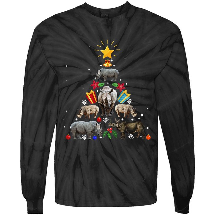 Rhino Christmas Rhinoceros Tree Tie-Dye Long Sleeve Shirt