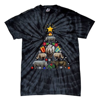 Rhino Christmas Rhinoceros Tree Tie-Dye T-Shirt