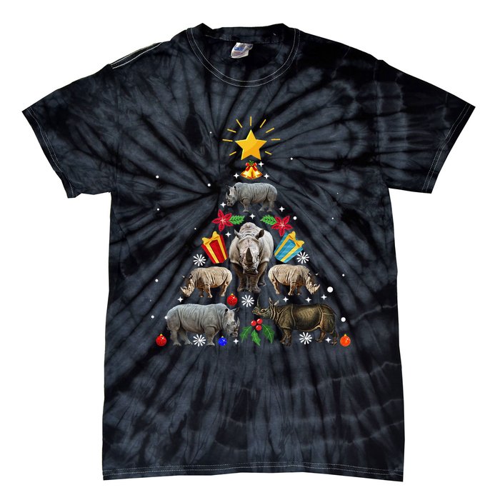 Rhino Christmas Rhinoceros Tree Tie-Dye T-Shirt