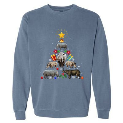 Rhino Christmas Rhinoceros Tree Garment-Dyed Sweatshirt