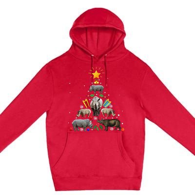 Rhino Christmas Rhinoceros Tree Premium Pullover Hoodie