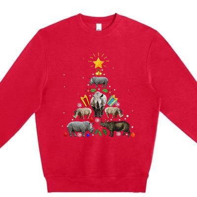 Rhino Christmas Rhinoceros Tree Premium Crewneck Sweatshirt