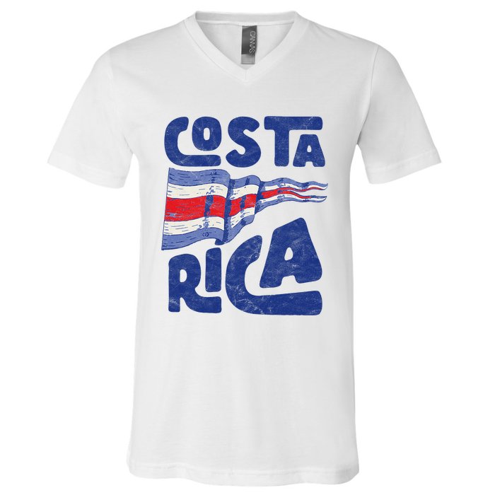 Retro Costa Rican Flag Tico Pride Vintage V-Neck T-Shirt