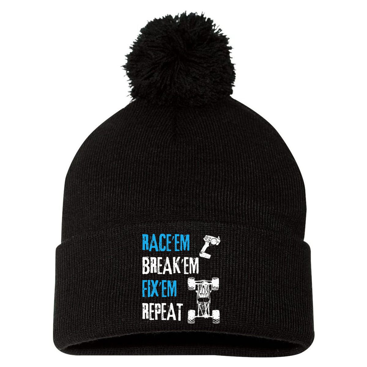 Rc Car Remote Control Racing Pom Pom 12in Knit Beanie
