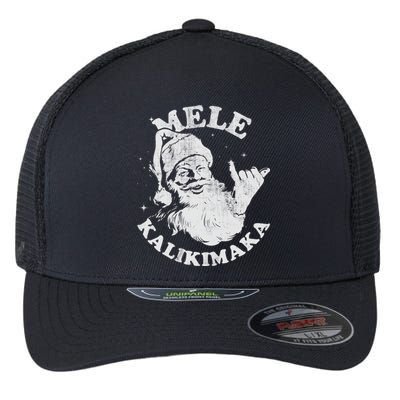 Retro Christmas Surf Mele Kalikimaka Santa Shaka Hawaii Gift Flexfit Unipanel Trucker Cap