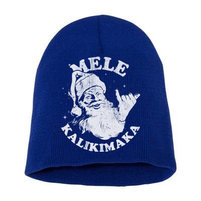 Retro Christmas Surf Mele Kalikimaka Santa Shaka Hawaii Gift Short Acrylic Beanie