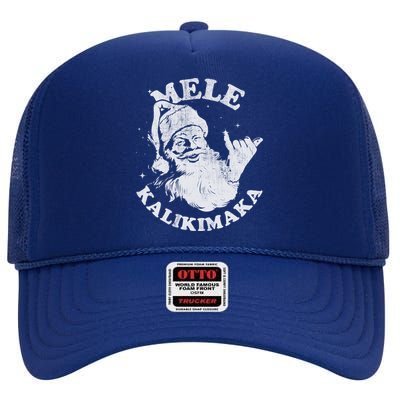 Retro Christmas Surf Mele Kalikimaka Santa Shaka Hawaii Gift High Crown Mesh Back Trucker Hat