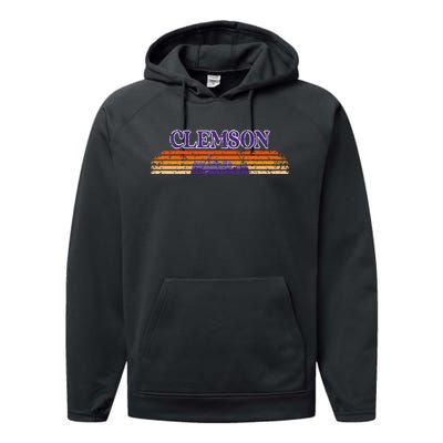 Retro Clemson Sc 80S Grunge Vintage Performance Fleece Hoodie