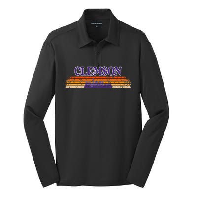 Retro Clemson Sc 80S Grunge Vintage Silk Touch Performance Long Sleeve Polo