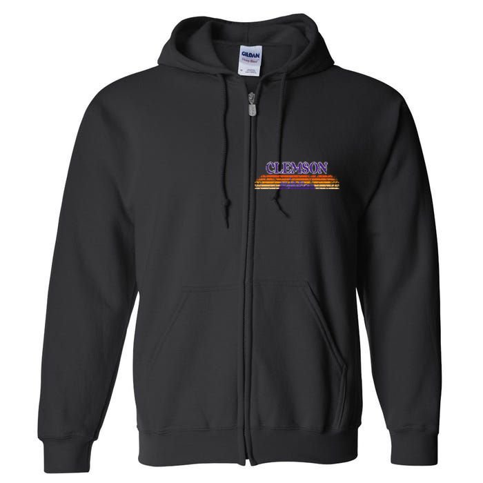 Retro Clemson Sc 80S Grunge Vintage Full Zip Hoodie