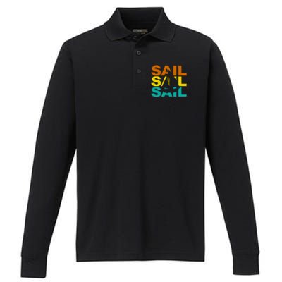 Retro Colorful Sail Sailing Boat Hobby Performance Long Sleeve Polo