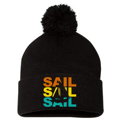 Retro Colorful Sail Sailing Boat Hobby Pom Pom 12in Knit Beanie