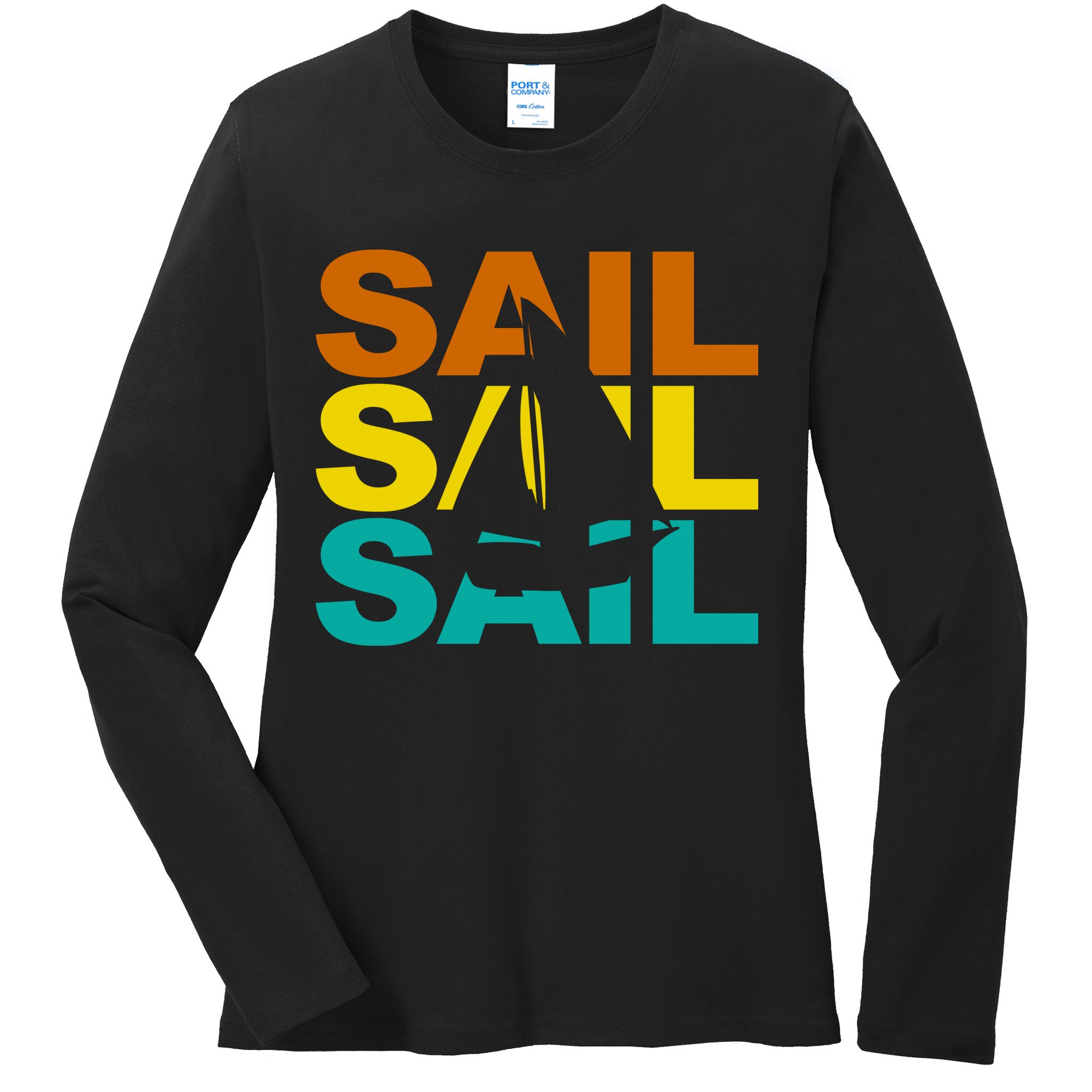 Retro Colorful Sail Sailing Boat Hobby Ladies Long Sleeve Shirt