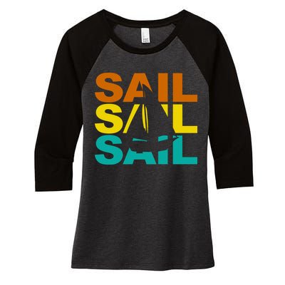 Retro Colorful Sail Sailing Boat Hobby Women's Tri-Blend 3/4-Sleeve Raglan Shirt